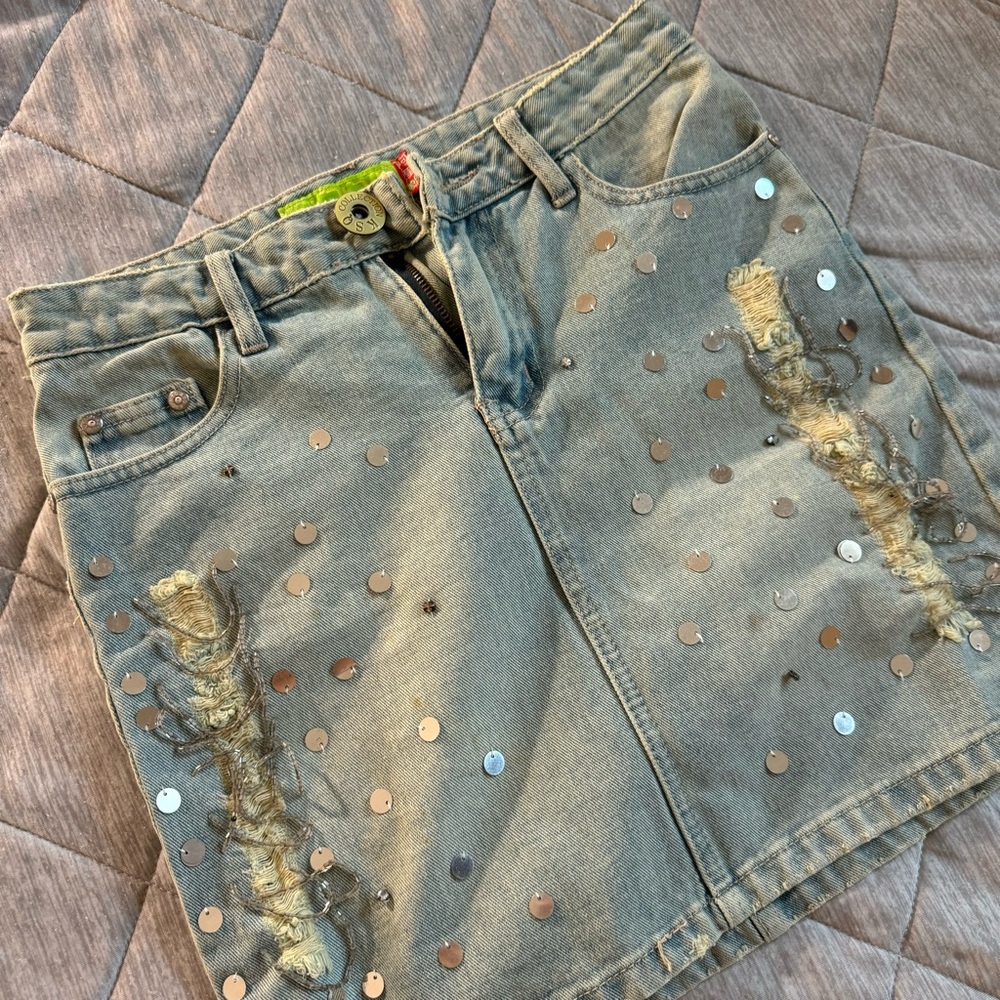 Denim mini Skirt with Sequin Accents